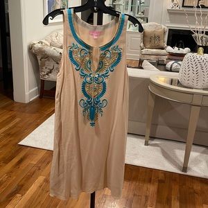 Lilly Pulitzer Cream Dress with Turquoise and Gold embroidery
